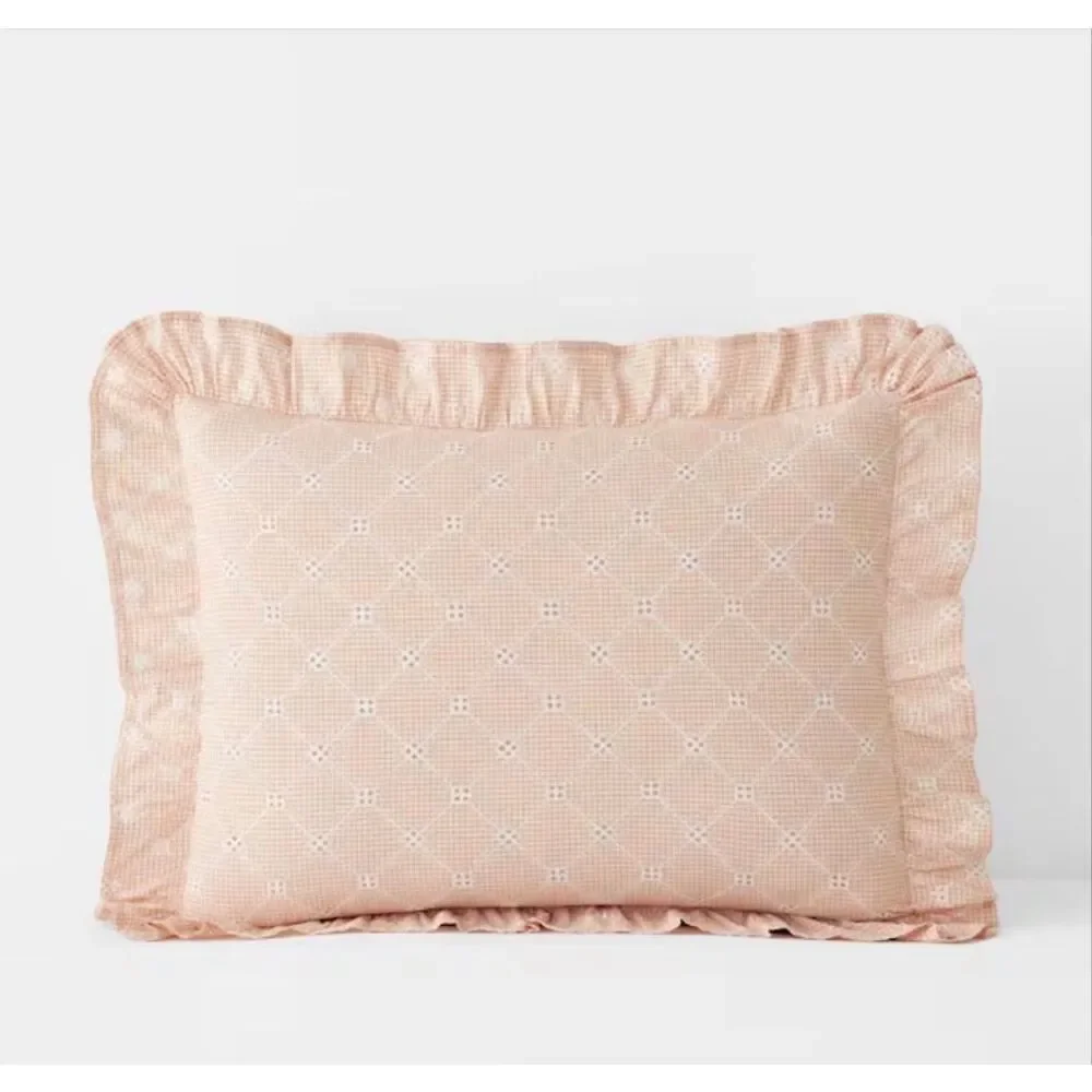 The Company Store Eyelet Ruffle Yarn-Dyed Peach Cotton Percale Sham- Standard